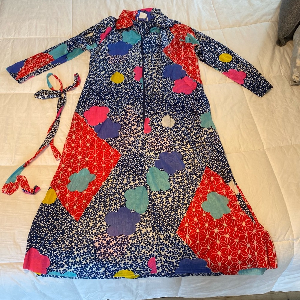 1960s "Travel-Lite by Boutique Loungewear" Psychedelic Print Hostess Gown M/L - Picture 1 of 5